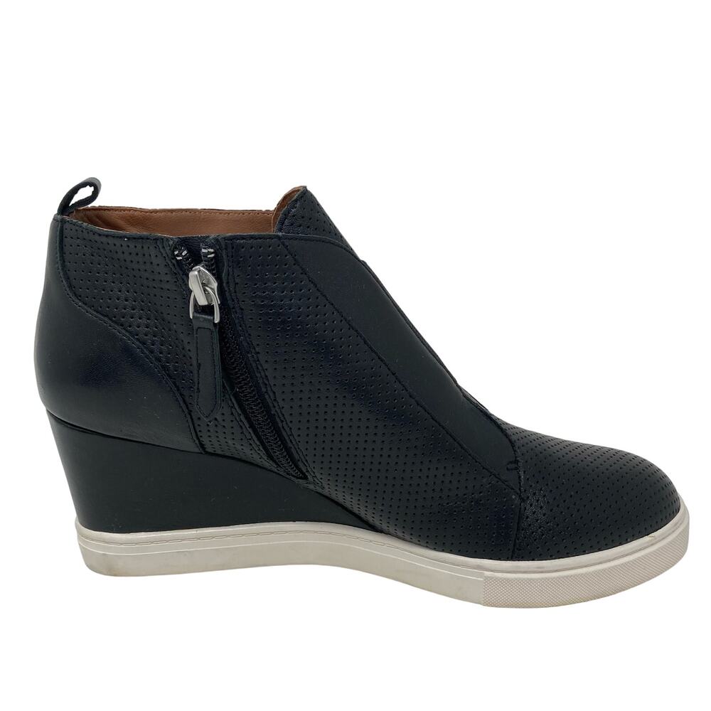 LINEA Paolo Felicia Wedge Sneaker Black Perforated Nappa Cushion Women's Size 9